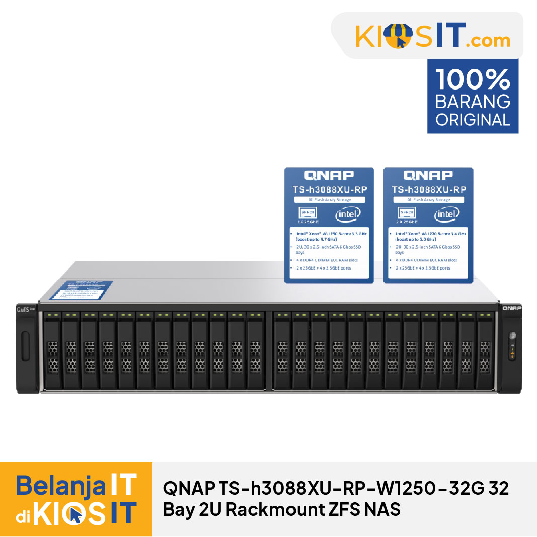 QNAP TS-h3088XU-RP-W1250-32G 32 Bay 2U Rackmount ZFS NAS 32GB RAM