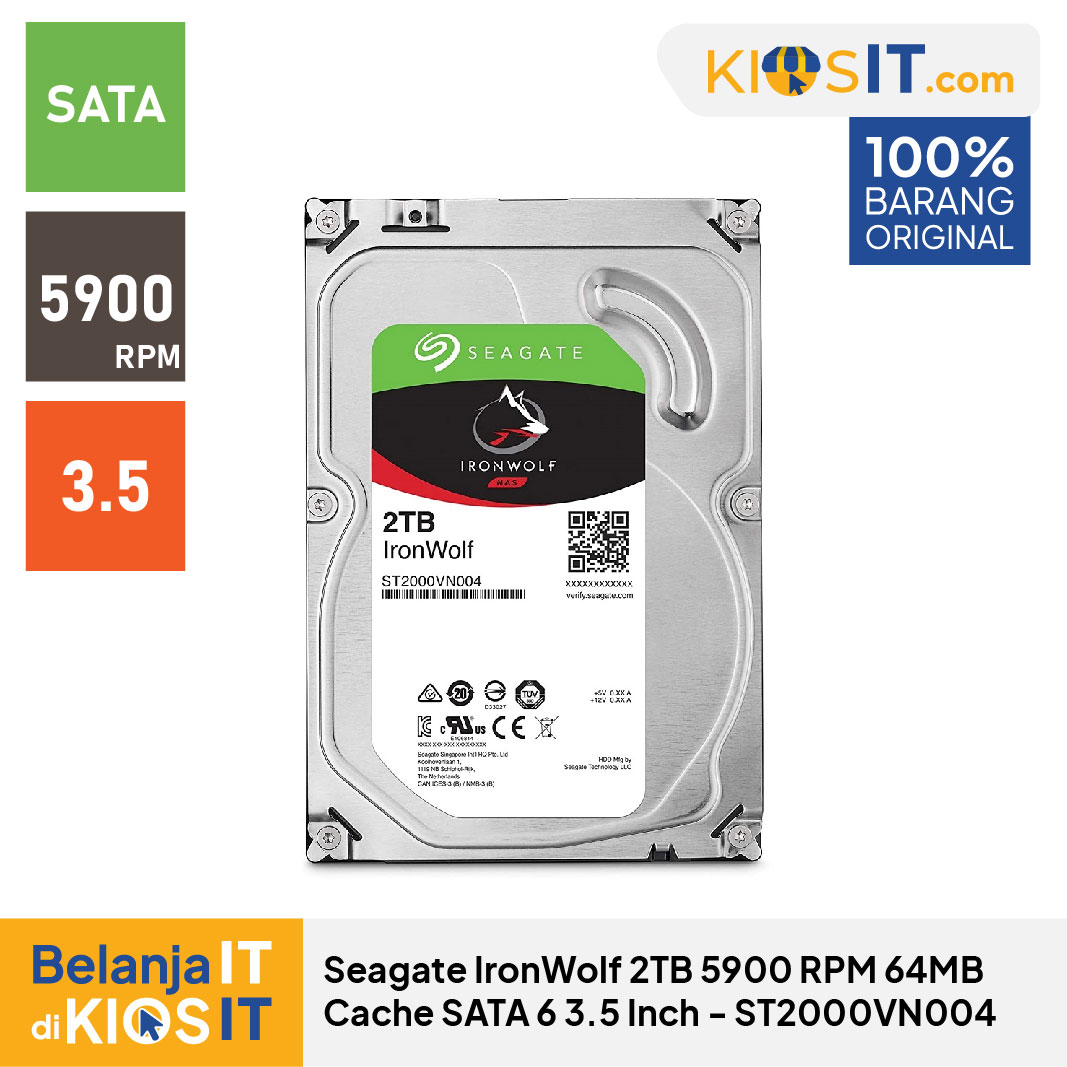 Seagate IronWolf HDD - Hardisk NAS Iron Wolf 2TB SATA 5900RPM